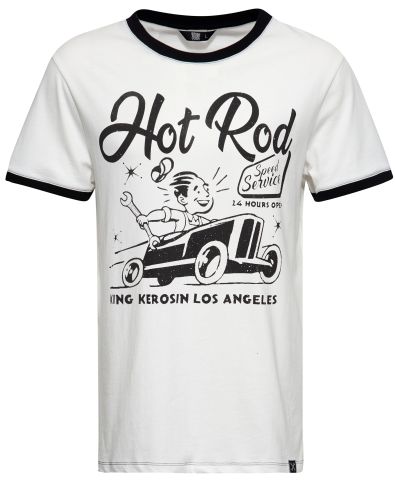 King Kerosin Contrast T-Shirt - Hot Rod Speed / weiss-schwarz
