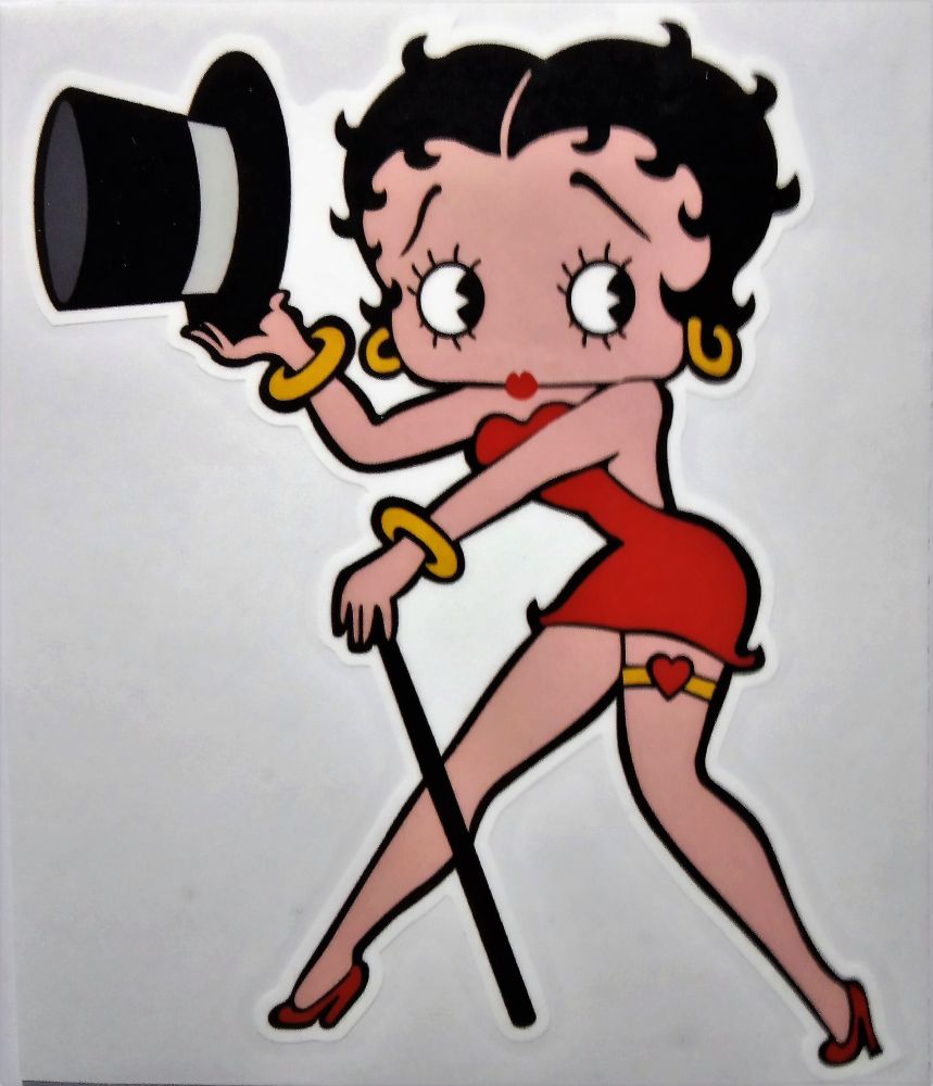 Pin up Sticker - Betty Boop mit Hut und Stock.
