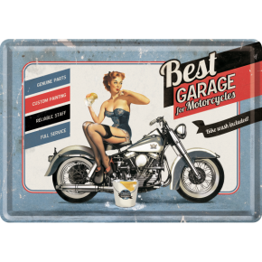 Blechpostkarte - Best Garage / Blue