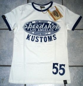 King Kerosin Contrast T-Shirt - Speed Shop Kustoms / Offwhite-blue
