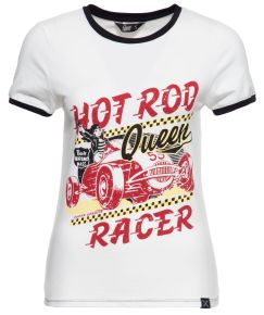 Queen Kerosin Girls Contrast T-Shirt - Hot Rod Racer / Offwhite
