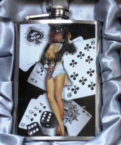 Flachmann Chromestahl  / Lucky Girl black Cards - BT01