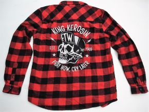 Checkered Limited Button Shirt - Pray Now, Cry Later / red-black