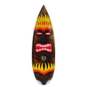 Tiki Wood Surfboard - Tiki with Flames / small