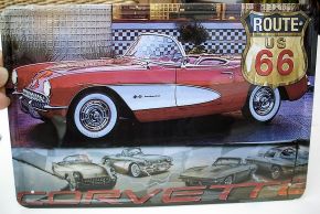Retro Blechschild - Corvette / Route 66