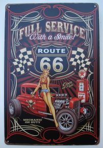 Retro Blechschild - Full Service, With a Smile ! Route 66