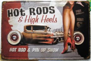 Retro Blechschild - HOD RODS & High Heels