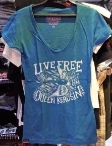 Queen Kerosin Batik Vintage Shirt / Live Free - blau