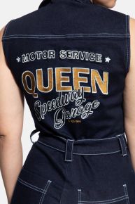 Queen Kerosin Denim Sleeveless Overall - Speedway Garage / Dark Blue