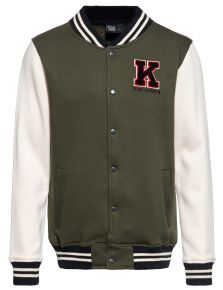 College Sweat Jacket - K / Blanko / Oil Grün & Weiss