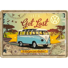 Blechpostkarte - VW Bulli / Let`s Get Lost